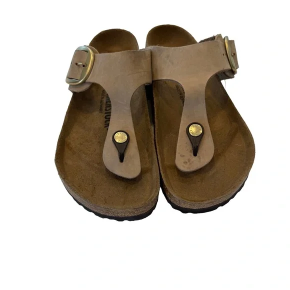 Birkenstock Gizeh BIG Buckle Women’s Sandcastle Nubuck Leather Sz US 7 EU 38 NEW - Picture 2 of 12